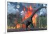 A Diplodocus Sauropod Dinosaur Fleeing from a Forest Fire-null-Framed Art Print