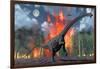 A Diplodocus Sauropod Dinosaur Fleeing from a Forest Fire-null-Framed Art Print