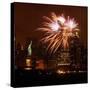 A Display of Fireworks Illuminates the Sky Near the Statue of Liberty-null-Stretched Canvas