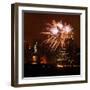 A Display of Fireworks Illuminates the Sky Near the Statue of Liberty-null-Framed Photographic Print