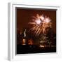 A Display of Fireworks Illuminates the Sky Near the Statue of Liberty-null-Framed Photographic Print