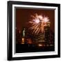 A Display of Fireworks Illuminates the Sky Near the Statue of Liberty-null-Framed Photographic Print