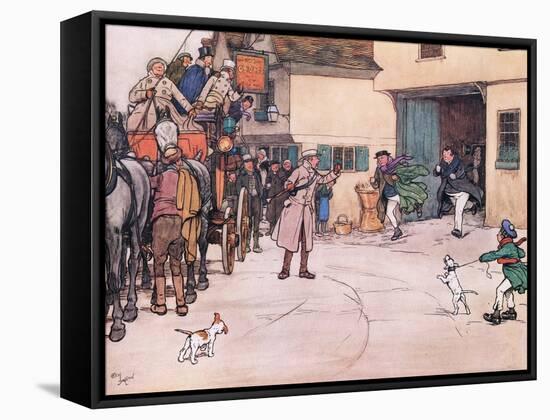 A Distant Response Is Heard from the Yard, and Mr Pickwick, and Mr Turpin Came Running Down-Cecil Aldin-Framed Stretched Canvas