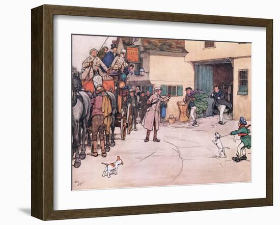 A Distant Response Is Heard from the Yard, and Mr Pickwick, and Mr Turpin Came Running Down-Cecil Aldin-Framed Giclee Print
