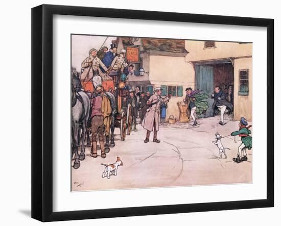 A Distant Response Is Heard from the Yard, and Mr Pickwick, and Mr Turpin Came Running Down-Cecil Aldin-Framed Giclee Print