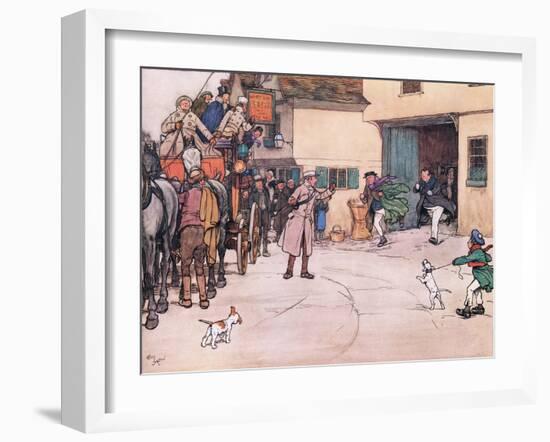 A Distant Response Is Heard from the Yard, and Mr Pickwick, and Mr Turpin Came Running Down-Cecil Aldin-Framed Giclee Print