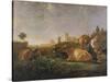 A Distant View of Dordrecht with Sleeping Herdsman and Five Cows-Aelbert Cuyp-Stretched Canvas