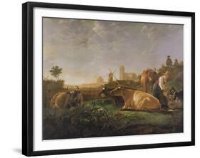 A Distant View of Dordrecht with Sleeping Herdsman and Five Cows-Aelbert Cuyp-Framed Giclee Print