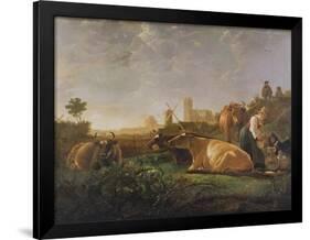 A Distant View of Dordrecht with Sleeping Herdsman and Five Cows-Aelbert Cuyp-Framed Giclee Print