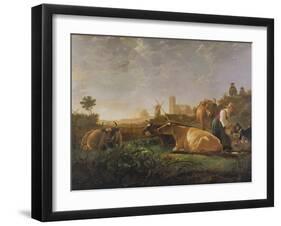 A Distant View of Dordrecht with Sleeping Herdsman and Five Cows-Aelbert Cuyp-Framed Giclee Print