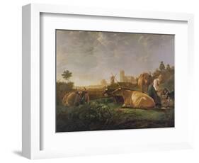 A Distant View of Dordrecht with Sleeping Herdsman and Five Cows-Aelbert Cuyp-Framed Giclee Print