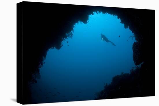 A Diver Explores a Cavern in Gorontalo, Sulawesi, Indonesia-null-Stretched Canvas