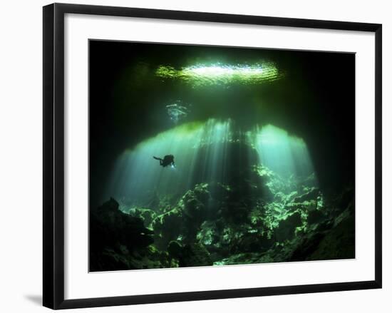 A Diver in the Garden of Eden Cenote System in Mexico-null-Framed Photographic Print