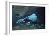 A Diver Using a Diver Propulsion Vehicle in the Blue Springs Cave System-null-Framed Art Print