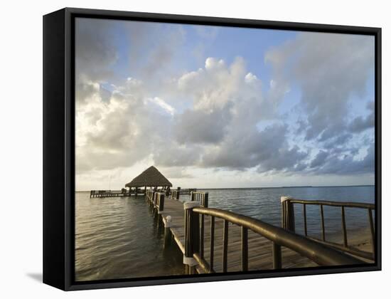 A Dock and Palapa, Placencia, Belize-William Sutton-Framed Stretched Canvas