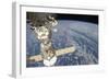 A Docked Russian Soyuz Spacecraft Backdropped by Earth-null-Framed Photographic Print