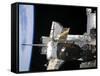 A Docked Soyuz Spacecraft over the Docked Space Shuttle Atlantis-null-Framed Stretched Canvas