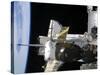 A Docked Soyuz Spacecraft over the Docked Space Shuttle Atlantis-null-Stretched Canvas