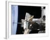 A Docked Soyuz Spacecraft over the Docked Space Shuttle Atlantis-null-Framed Photographic Print