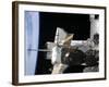 A Docked Soyuz Spacecraft over the Docked Space Shuttle Atlantis-null-Framed Photographic Print