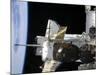 A Docked Soyuz Spacecraft over the Docked Space Shuttle Atlantis-null-Mounted Photographic Print