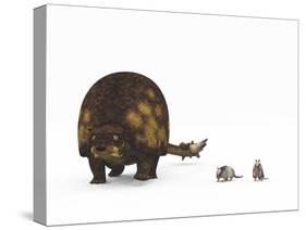 A Doedicurus Glyptodont Compared to Modern Armadillos-null-Stretched Canvas