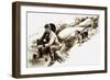 A Dog Barks at a Cowboy Eating Food-null-Framed Giclee Print