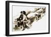 A Dog Barks at a Cowboy Eating Food-null-Framed Giclee Print