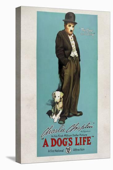 A Dog's Life Movie Charlie Chaplin Tramp Poster Print-null-Stretched Canvas