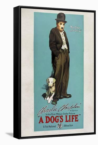 A Dog's Life Movie Charlie Chaplin Tramp Poster Print-null-Framed Stretched Canvas