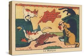 A Dog Scares off Other Animals with His Mask.” the Mask” ,1936 (Illustration)-Benjamin Rabier-Stretched Canvas