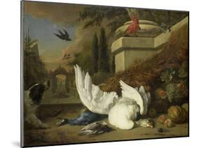 A Dog with a Dead Goose and Peacock (A Study of Game and Fruit)-Jan Weenix-Mounted Art Print