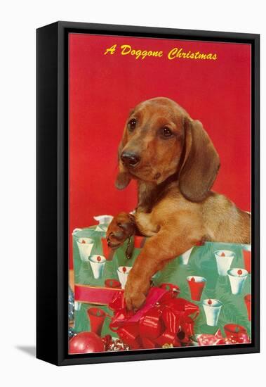 A Doggone Christmas, Dachshund-null-Framed Stretched Canvas