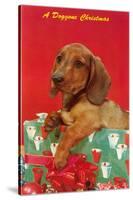 A Doggone Christmas, Dachshund-null-Stretched Canvas