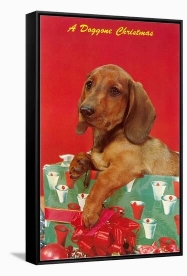 A Doggone Christmas, Dachshund-null-Framed Stretched Canvas