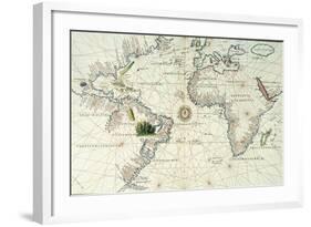 A Double-Page Map of the Atlantic Ocean, Showing the East Coast of North and South America, 1544-Battista Agnese-Framed Giclee Print