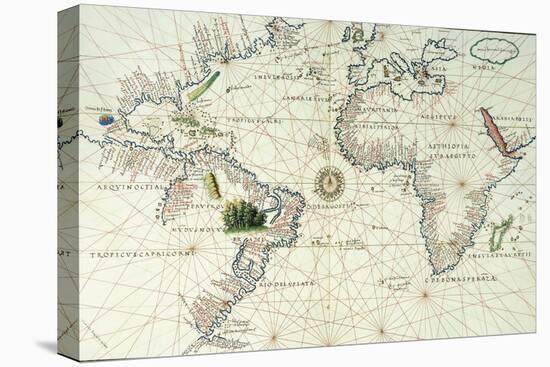 A Double-Page Map of the Atlantic Ocean, Showing the East Coast of North and South America, 1544-Battista Agnese-Stretched Canvas