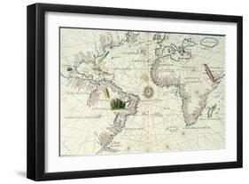 A Double-Page Map of the Atlantic Ocean, Showing the East Coast of North and South America, 1544-Battista Agnese-Framed Giclee Print