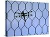 A Dragonfly Clings to the Wire of a Backstop During the Iowa High School Baseball Tournament-null-Stretched Canvas