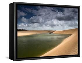 A Dramatic Sky over the Dunes and Lagoons in Brazil's Lencois Maranhenses National Park-Alex Saberi-Framed Stretched Canvas