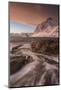 A dramatic sunset at Haukland Beach in winter, Lofoten, Nordland, Arctic-Ed Rhodes-Mounted Photographic Print