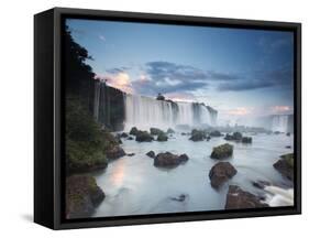 A Dramatic Sunset over Iguacu Waterfalls-Alex Saberi-Framed Stretched Canvas