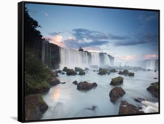 A Dramatic Sunset over Iguacu Waterfalls-Alex Saberi-Framed Stretched Canvas