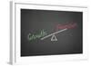 A Drawing Depicting the Balance of Growth and Recession on a Blackboard-Duncan Andison-Framed Photographic Print