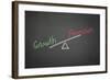 A Drawing Depicting the Balance of Growth and Recession on a Blackboard-Duncan Andison-Framed Photographic Print