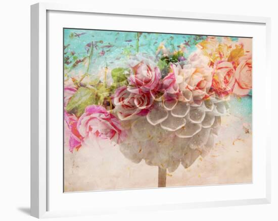 A Dreamy Romantic Floral Montage of a Pon Pon Dahlia with Roses, Photography, Many Layer Work-Alaya Gadeh-Framed Photographic Print