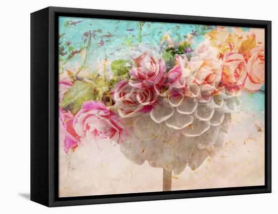 A Dreamy Romantic Floral Montage of a Pon Pon Dahlia with Roses, Photography, Many Layer Work-Alaya Gadeh-Framed Stretched Canvas