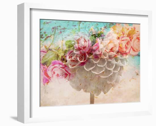 A Dreamy Romantic Floral Montage of a Pon Pon Dahlia with Roses, Photography, Many Layer Work-Alaya Gadeh-Framed Photographic Print