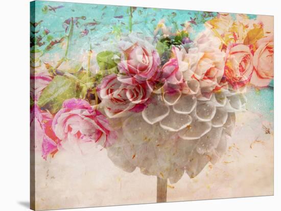 A Dreamy Romantic Floral Montage of a Pon Pon Dahlia with Roses, Photography, Many Layer Work-Alaya Gadeh-Stretched Canvas