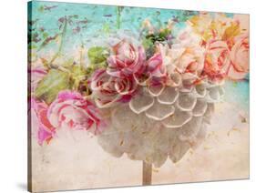 A Dreamy Romantic Floral Montage of a Pon Pon Dahlia with Roses, Photography, Many Layer Work-Alaya Gadeh-Stretched Canvas